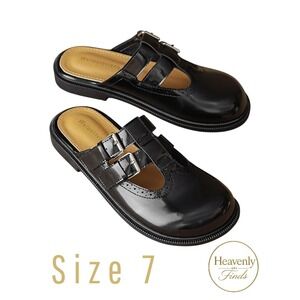 Mary Jane Double Buckle Mules Black Patent Faux Leather 7 New Preppy Academia